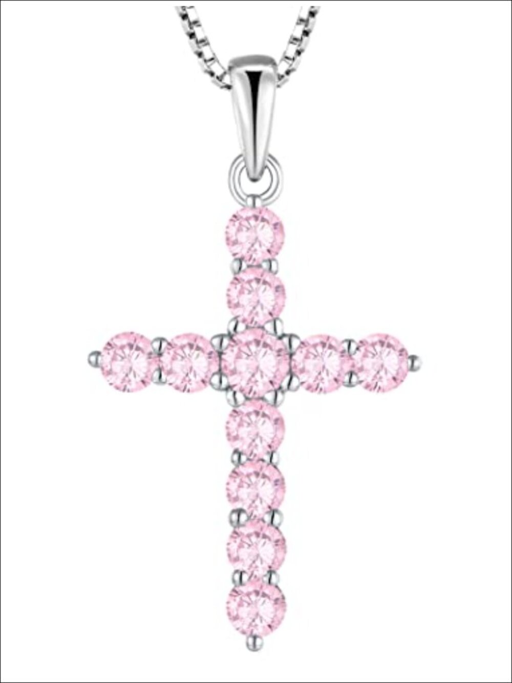 Sterling Silver Birthstone Cross Pendant Necklace October Tourmaline